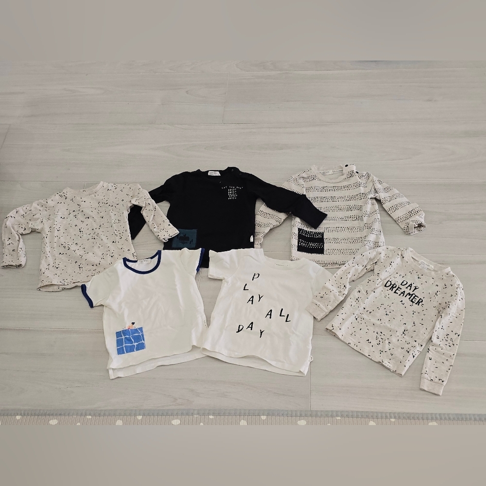 miles baby Neutral Beige Black White Print Baby Tops Shirts 6 Pack 24 Months